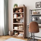 68  Brown Finish Wooden 5 Shelf Bookcase Bookshelf Tier Cabinet Storage Office