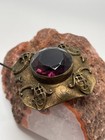 11    Antique Victorian Large Amethyst Glass Brass Hatpin Edwardian Hat Pin