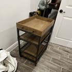 Industrial Wood Metal Bar Cart Brown Black 3 Shelves 4 Wheels Handle Rectangle