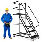 6 Step 1213lbs Aluminum Rolling Platform Step Ladder Non-slip Stair Safe Durable