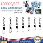100p Fish Fishing Barrel Swivel With Interlock Snaps High Strength Safety Tackle