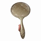 Vintage Silver-plated Hand-held Vanity Mirror With Ornate Floral Design 10 