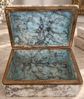 Vintage Genuine Italian Alabaster Jewelry Trinket Box Brass Mid Century 1950s