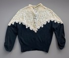 Vintage Beautiful Black   Ivory Lace Pearl Beaded Lightweight Cardigan Sweater S