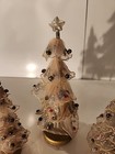 3 Vintage Decorated 1950 s Tulle Christmas Tree Mercury Glass Beads 7 5  5  4 75