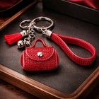 Crystal Rhinestone Purse Keychain Red Mini Bag Charm Bling Keyring Suede Tassel