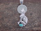 Native American Sterling Silver Turquoise Wolf Pendant By Yellowhair