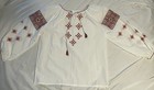 Vyshyvanka  peasant Blouse Embroidered Red Sleeves   Neckline Size M  Polyester