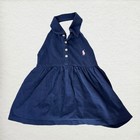 Polo Ralph Lauren Girls 6 Navy Cotton Halter Dress Pink Pony Logo Preppy Y2k