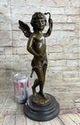 Bronze Cupid Cherub By French Sculptor Auguste Moreau Vintage Statue Signed