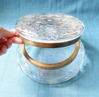 Large 8  Vintage Cut Glass Vanity Jar Flowers Hinged Dresser Box Trinkets Powder
