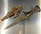 Antique African Sudanese Arm Dagger - Hardwood Hilt   Tooled Leather Sheath