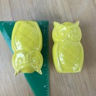 Vintage Lot Of  6 Ceramic Owl Macrame Beads Yellow And Black Glazed 2 75   2 25 