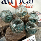 Small Japanese Glass Fishing Floats W  Original Netting  Vintage Japan  Lot Of 5