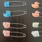 Vintage Diaper Pins Pigs Ducks 17 Pieces Pink Blue White Plain Safety Animals