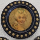  1800 s Antique Celluloid Picture Button Set 3 Pc  -  Victorian Lady   Kids Rare