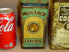 Three Antique Vtg Cocoa Cans Metal Tins rawleigh s monarch silver Buckle