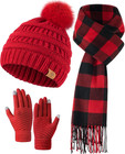 Winter Fleece Lined Beanie  Long Scarf And Touchscreen Winter Gloves Set