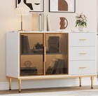 Modern Buffet Cabinet With Faux Marble Top   Adjustable Shelves For Kitchen