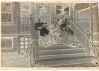 Antique Glass Plate Negative   Minnie   Group On Porch W bicycles   Dog