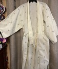 Japanese Cotton Kimono Robe Ivory Cream Leaf Pattern Men   s Small