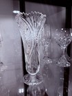 Crystal Vase Footed Starburst Pattern Sawtooth Rim Elegant Lead Heavy Cut 