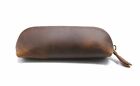 Handmade Genuine Cow Leather Pen Case Bag Zipper Vintage Pencil Pouch Brush Tool