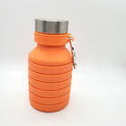 Orange Reusable Collapsible Water Bottle 18 Oz Silicone Stainless Steel Top