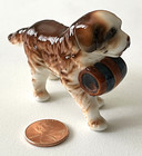 Vintage Miniature Porcelain Dog Figurine St  Bernard With Brandy Keg 2  Tall
