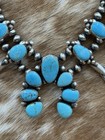 Navajo Handmade Sterling Silver Kingman Turquoise Squash Blossom Necklace 20   