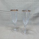Vintage Gold Rim Champagne Flutes Pair Wedding Toasting Glasses