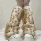Leopard Leg Warmers Women s Plush Fur Winter Thick Over Knee Stretch Fit