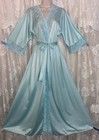 Vtg Nwot M L Aqua Wrap Peignoir Robe For Nightgown W Pockets   Floral Lace Trim