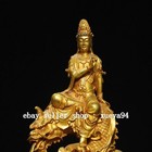 Old Chinese Dynasty Bronze Gilt Kwan-yin Guanyin Quanyin Goddess Dragon Statue