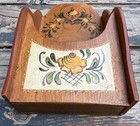 Vtg Mcm Wood Wooden Hand Painted Wall Pocket Primitive Folk Art 10x4   
