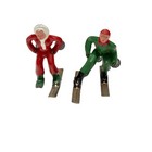 Vintage Barclay Manoil Red And Green Skier Winter Scene Figures