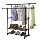 Heavy Duty Clothing Garment Rack Rolling Clothes Organizer Double Rails W  Wheel