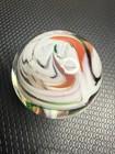 1 98  Signed Gp 1997 Contemporary Glass Marble White Swirl Ribbon Studio