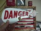 Vintage Danger Pointing Hand Arm Porcelain Metal Sign Auto Parts Gas Oil Motor