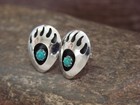 Native American Sterling Silver   Turquoise Bear Paw Stud Post Earrings