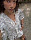 Doen Cotton Breathable Lace Lace Bubble Sleeve Ruffle Solid Stripe Top New