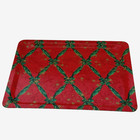 Vintage Platex Serving Tray France 19x14  Red Green Lattice Gold Stars Holiday