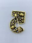 A8-2724 Vintage Brooch Pin 1 1  Rhinestone Number 5 Five