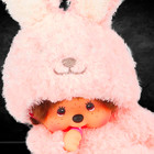 8  Large Monchhichi Doll - Sitting Fluffy Bunny - Authentic Monkey Plush  Nwt