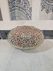 Vintage Oval Footed Silver Metal Jewelry Casket Red Velvet Lining