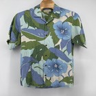 Tommy Bahama Mens Medium Silk Hawaiian Shirt Blue Green Floral Short Sleeve
