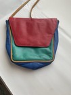 Vintage Leather Color Block Crossbody Purse Bag Bright 80s Coastal Resort Cruise
