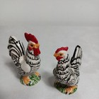 Vintage Ceramic Miniature Black And White Rooster And Hen Figurines