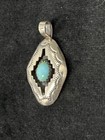 Vintage Navajo Indian 925 Sterling Silver   Turquoise Pendant Maker Marked    p   
