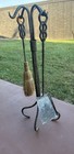 Vintage Wrought Iron Fireplace Tool Set Rustic Twisted Iron Hearth Tools